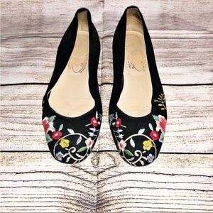 Ettore Masotti Black Flower Embroidered Flats Size 39